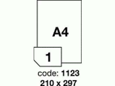 Lesklé bílé polyesterové laser etikety A4/code 1123/balení 50 listů